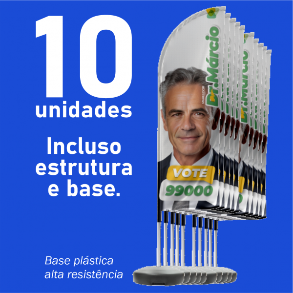 10 Wind Banner Completo para Piso Modelo Faca - 650x2500mm em Tecido Poliéster - 4x4 - Impressão